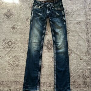 Rock Revival Cuff Straight Jeans Womens 26 Y2K Flap Pocket Denim Ultra Low Rise